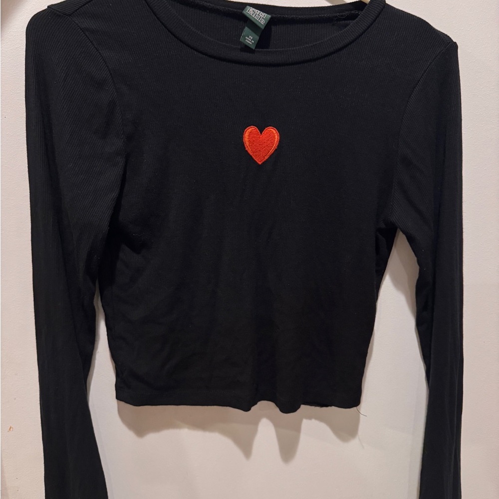 Wild Fable Black Long Sleeve Top with Red Heart